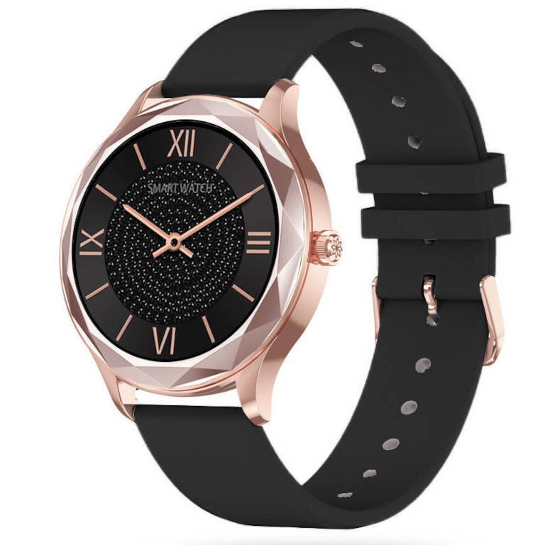 Czarny z różowym złotem smartwatch unisex Pacific 27-9 - smartwatch z przodu, koperta w kolorze różowego złota i czarny pasek