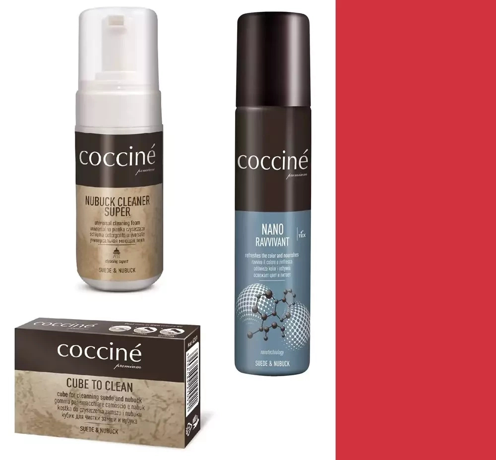 Zestaw do zamszu i nubuku Coccine czerwony - zestaw: pianka Nubuck Cleaner Super, spray Nano Ravvivant