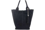 Skórzany shopper bag torebka damska zamszowa czarna - Barberini's 375/8-1