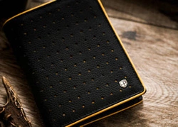 Skórzany portfel męski czarny z kontrastowym obszyciem — Peterson 302.03-5545 BL