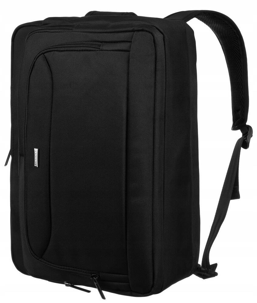 Czarny torboplecak Rovicky R-63101-M1 noszony na szelkach