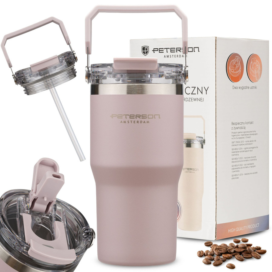 Kubek termiczny ze stali nierdzewnej unisex Peterson KT-02 z uchwytem jasnofioletowy - cecha produktu
