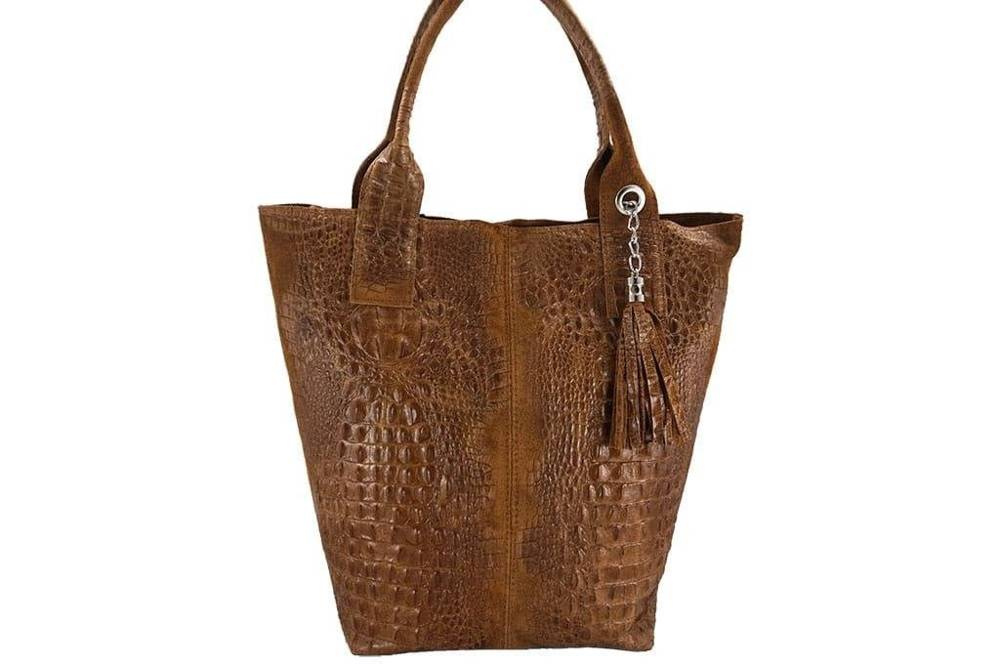 Torebka ze skóry naturalnej damska Barberini's 375/7-12 shopper bag croco A4 camel - cecha produktu