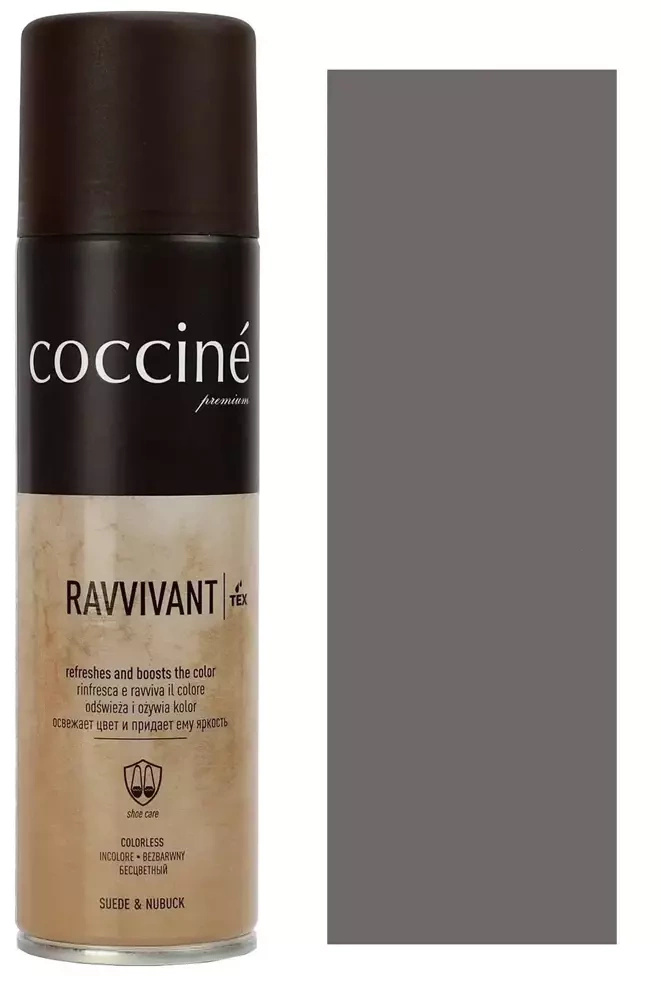 Renowator do zamszu i nubuku Coccine szary - puszka Coccine Ravvivant i próbnik koloru szarego