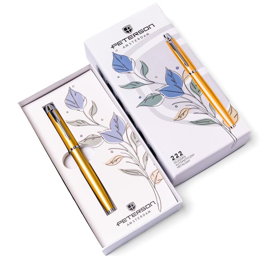 Srebrno-żółty długopis Peterson 222-GB w pudełku prezentowym