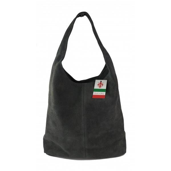 Torebka skórzana zamszowa damska MADE IN ITALY W356G shopper bag A4 szara - widok frontu