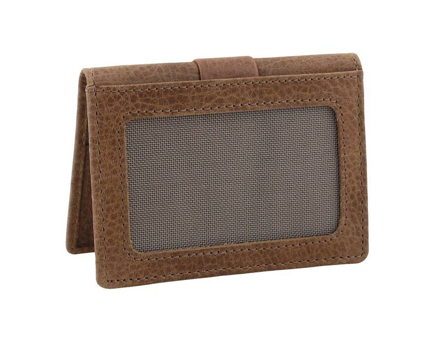 Etui na karty Beverly Hills Polo Club BH-276 camel z okienkiem z siateczki i paskiem u góry