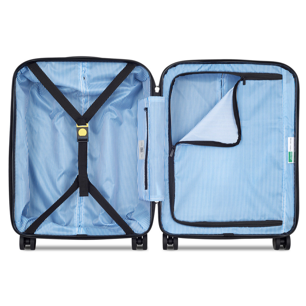 Walizka kabinowa z poliwęglanu unisex Delsey United Colors of Benetton 55 cm czarna - detal wnętrza i zamka