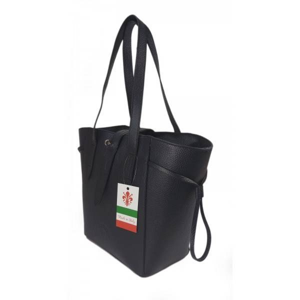 Torebka skórzana damska Vera Pelle BKL25BS shopper A4 granatowa - cecha produktu