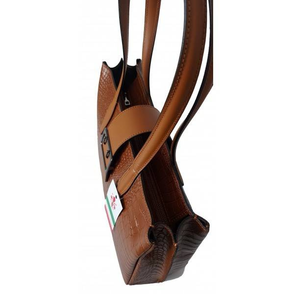 Torebka skórzana damska Vera Pelle VP645C kuferek A4 camel - ergonomiczne uchwyty