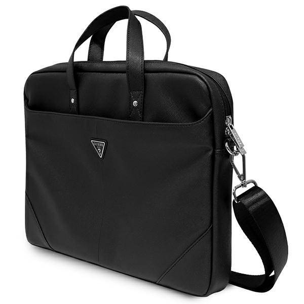 Torba z eko skóry unisex Guess Saffiano Triangle na laptop 16 cali czarna - cecha produktu