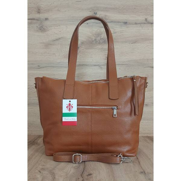 Torebka skórzana damska Vera Pelle WA554C shopper XL A4 brązowa - elegancki shopper do pracy