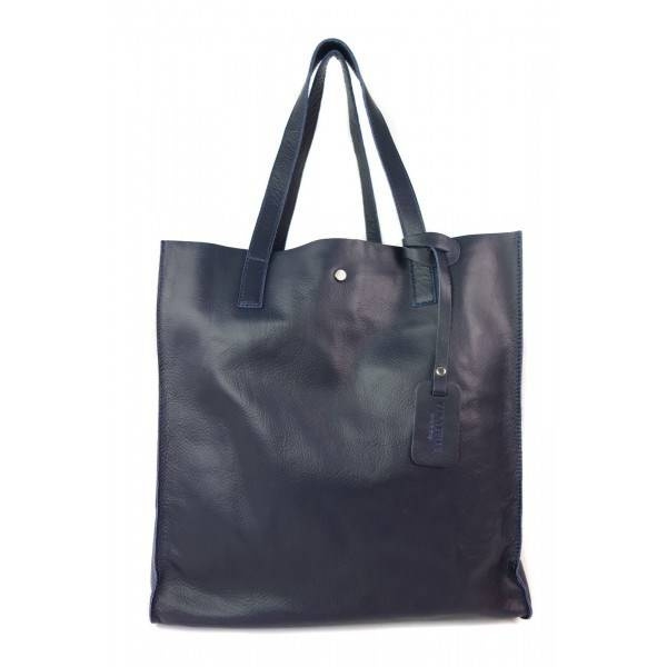 Torebka skórzana damska Genuine Leather GL46BS shopper bag A4 granatowa - frontowy widok