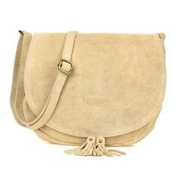 Skórzana mała listonoszka podkówka beżowa zamszowa Vera Pelle B66