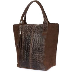 Skórzana torebka damska z saszetką shopperka worek ciemnobrązowa A4 - Vera Pelle L94