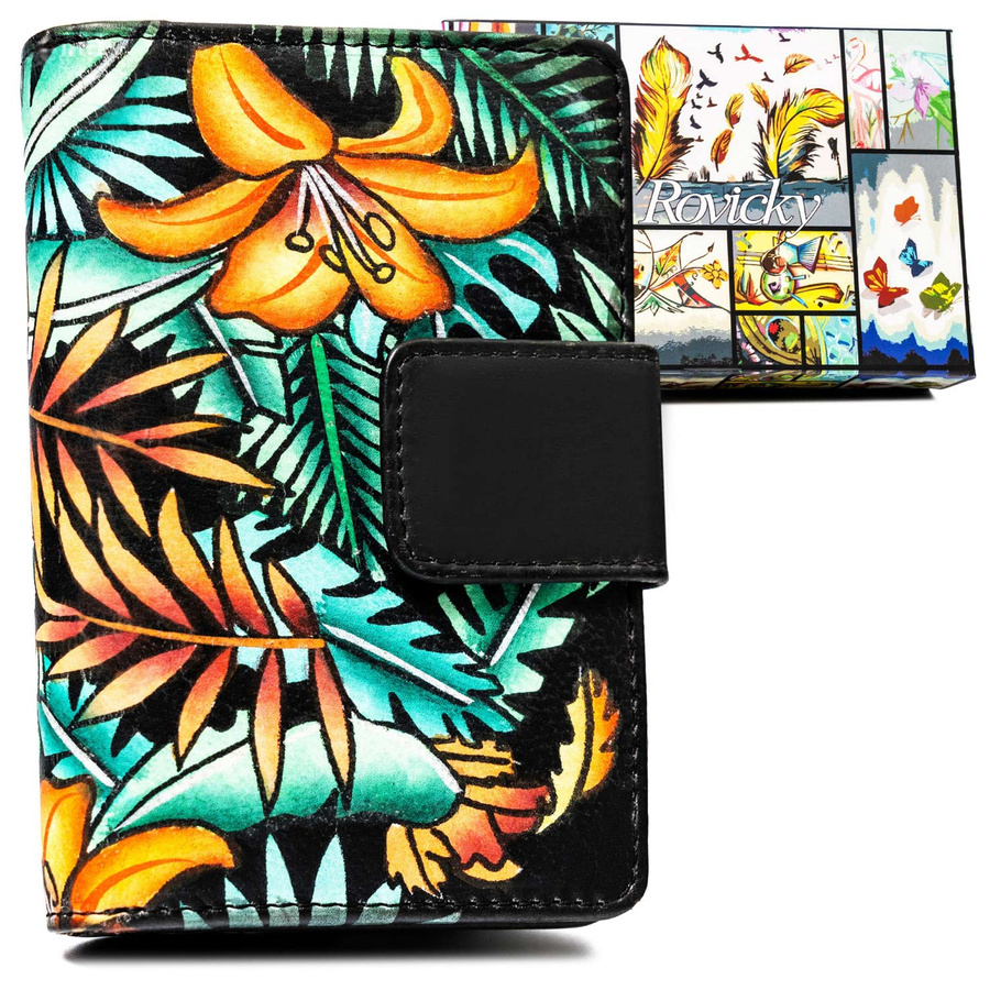 Wielokolorowy pionowy portfel damski Rovicky R-N109-ART w lilie