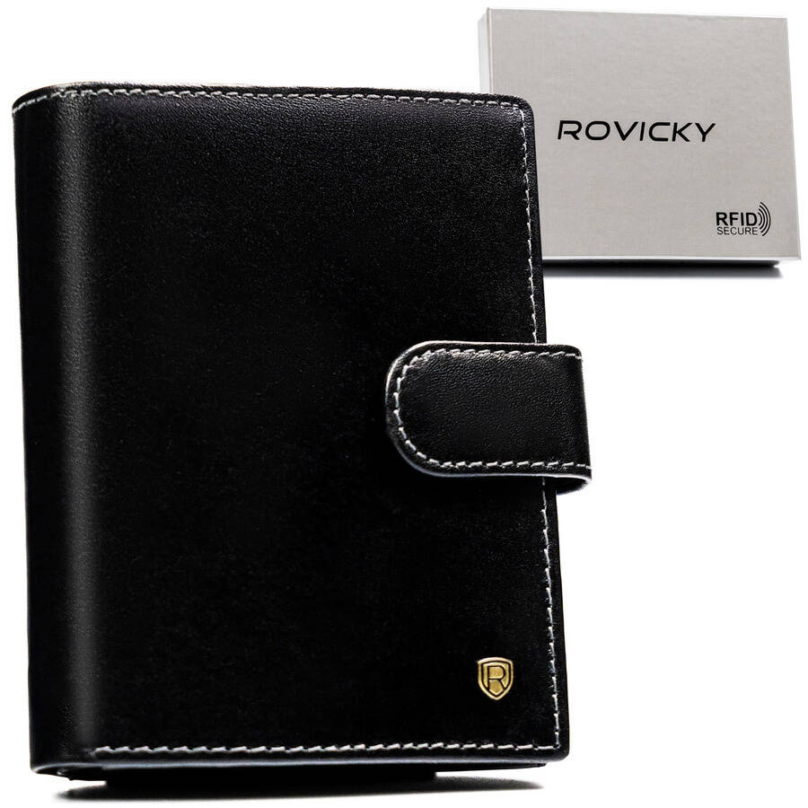 Czarny portfel Rovicky D1072L-RVT z paskiem na zatrzask