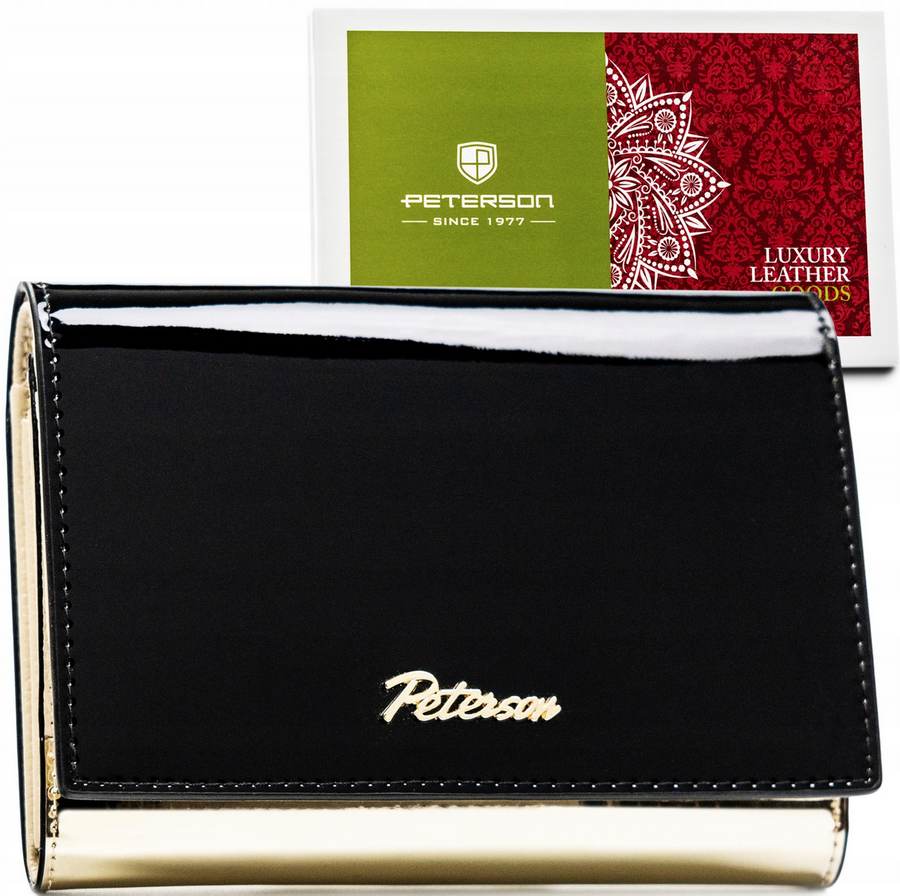 Czarno-złoty średni skórzany portfel damski Peterson 1N-445