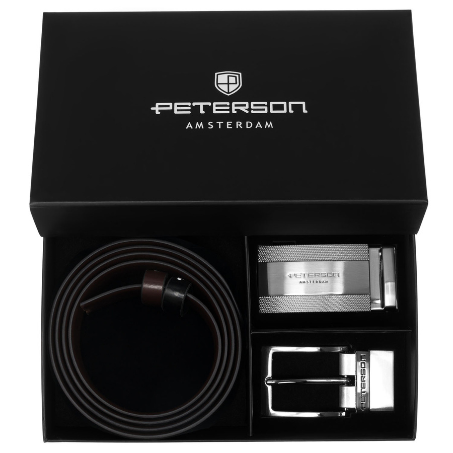 Czarno-brązowy pasek Peterson KL-B007 z dwiema klamrami