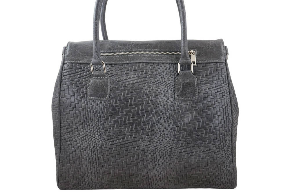 Torebka ze skóry licowej damska Barberini's 950-28 shopper kuferek croco A4 ciemnoszara - cecha produktu