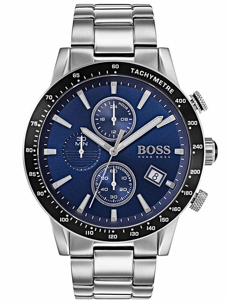 Srebrny zegarek męski Hugo Boss 1513510 - zegarek z przodu na białym tle