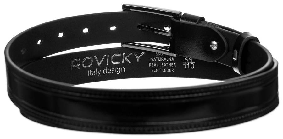 Wewnętrzna strona czarnego paska Rovicky PLW-R-7 z tłoczeniem marki