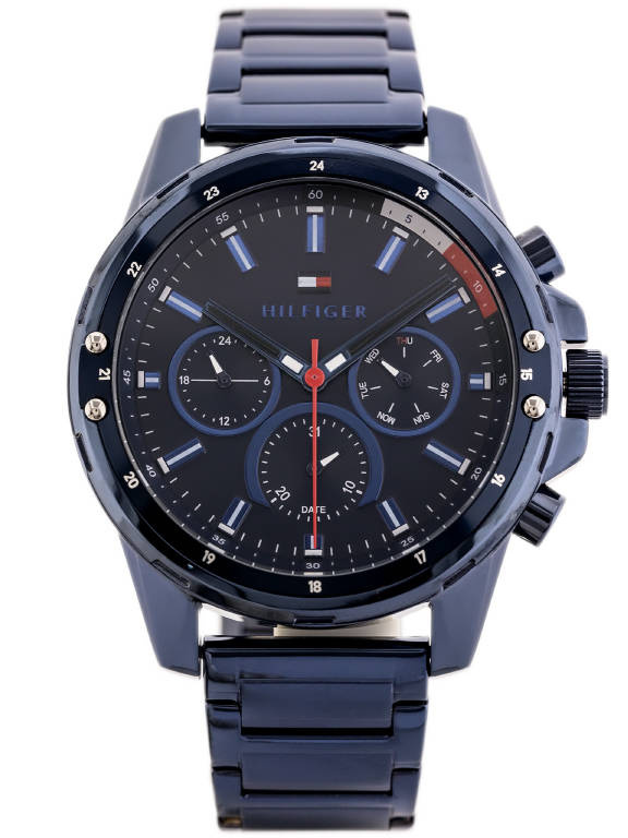 Niebieski zegarek męski Tommy Hilfiger 1791789 - z przodu na białym tle