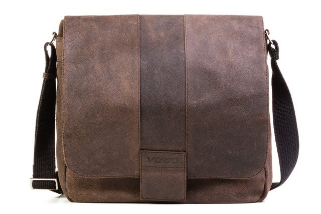 Torba skórzana unisex VOOC URBAN RDW8 listonoszka A4 brązowa - ergonomiczny pasek na ramię