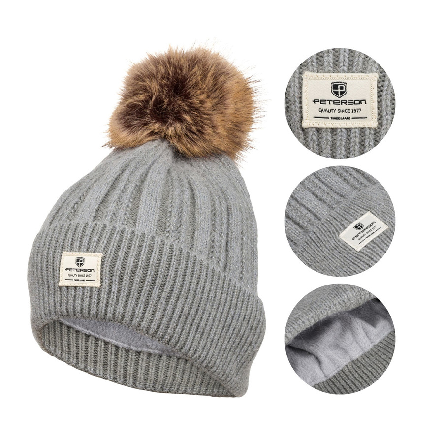 Szara czapka Peterson HAT-09 z pomponem