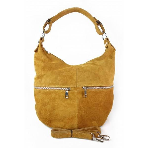 Torebka skórzana zamszowa damska Vera Pelle W345C shopper bag A4 camel - zamsz w kolorze camel