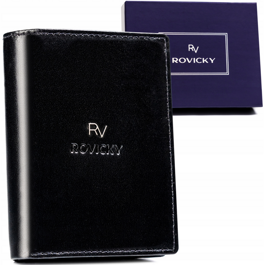 Czarny pionowy portfel męski Rovicky RV-7680278-5-BCA bez zapinki