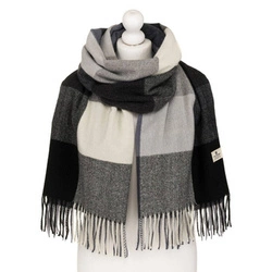 Szalik damski z frędzlami dwustronny szal szaro-czarny w kratę - Peterson SP100
