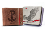 Skórzany brązowy portfel męski z patriotycznym wzorem poziomy — Peterson 304PW-03