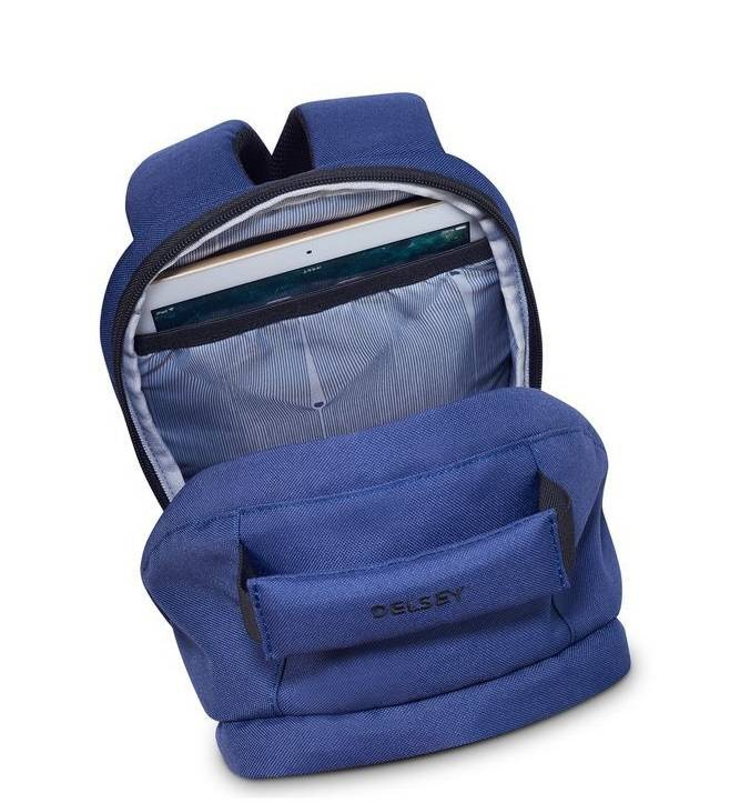 Plecak z poliestru unisex Delsey Securban miejski antykradzieżowy na laptopa niebieski - tylny panel i szelki