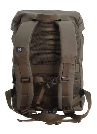 Khaki plecak na co dzień Discovery Downtown 943 od tyłu, z wyprofilowanymi szelkami i logo Discovery na plecach
