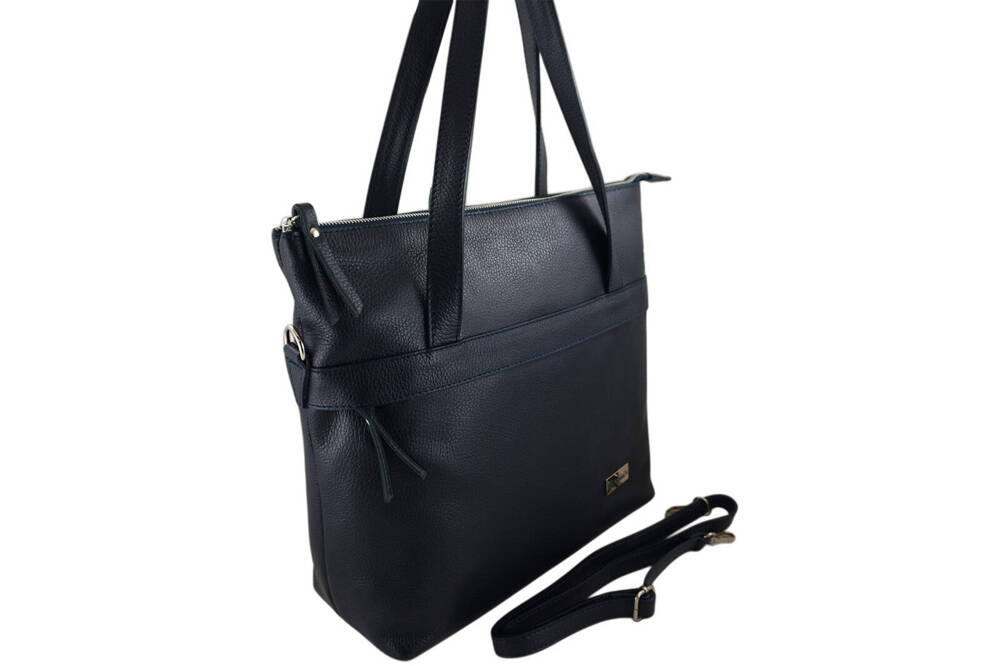 Torebka ze skóry licowej damska Barberini's 996-4 shopper bag A4 granatowa - cecha produktu