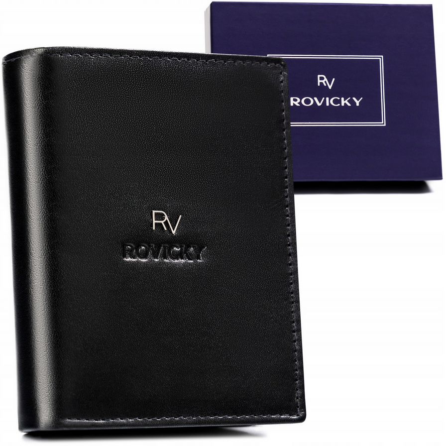 Czarny pionowy portfel męski Rovicky RV-75699-9B-BCA