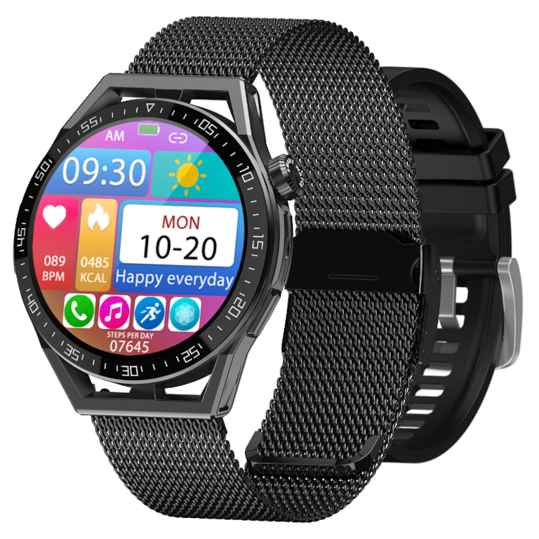 Czarny smartwatch męski Rubicon RNCE88 - pod kątem na bransolecie mesh