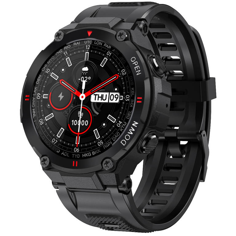 Czarny smartwatch męski Gravity GT7-1 - smartwatch z przodu, czarna koperta i pasek