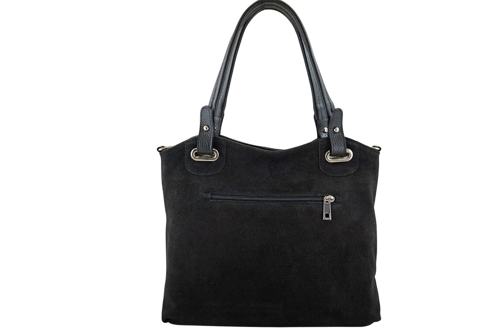 Torebka ze skóry naturalnej i zamszu damska Barberini's 982/1-1 shopper A4 czarna - cecha produktu