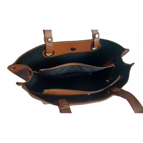 Torebka skórzana damska Vera Pelle VOM65C shopper bag A4 camel - widok frontu i detale skóry