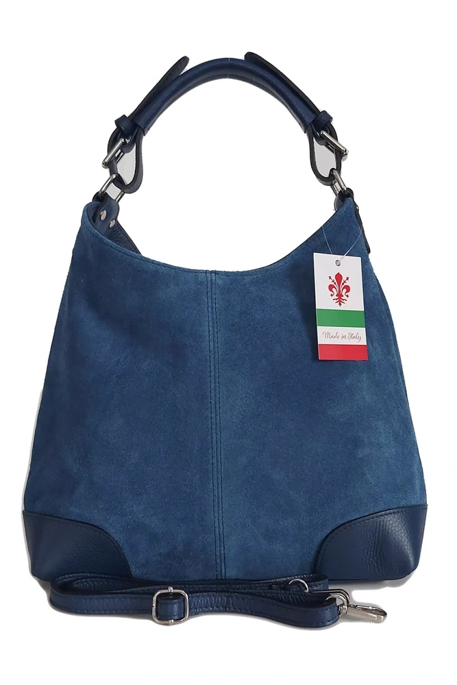 Torebka skórzana damska Vera Pelle VORX33BJ worek shopper A4 niebieska - widok ogólny produktu