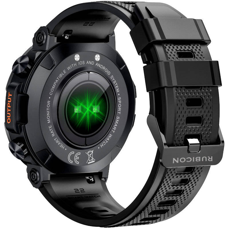 Czarny smartwatch męski Rubicon RNCE95 - tył koperty z czujnikiem tętna
