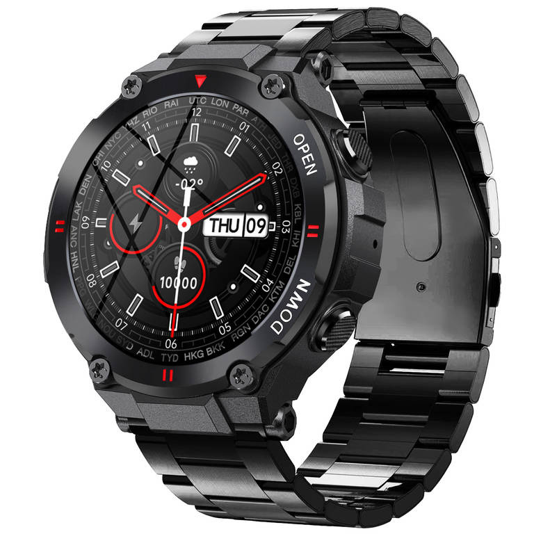 Czarny smartwatch męski Gravity GT7-2 - smartwatch z przodu, czarna bransoleta ogniwowa