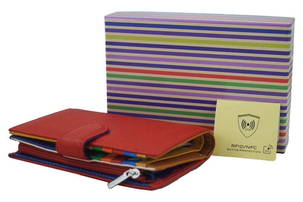 Portfel ze skóry licowej damski Barberini's D-8346-13 z zapięciem RFID czerwony - cecha produktu