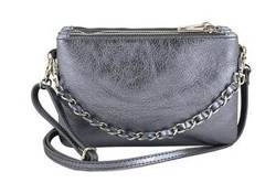 Skórzana listonoszka damska na ramię wizytowa torebka ciemno srebrna - Barberini's 172/3-46