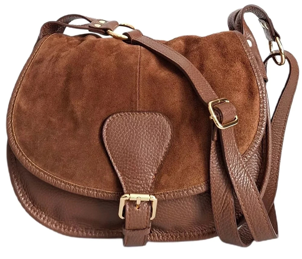 Torebka skórzana damska Vera Pelle VPS990C listonoszka mieści format A5 camel - struktura naturalnej skóry w kolorze camel