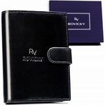 Portfel męski skórzany czarny z zapięciem RFID - Rovicky RV-7680277-L-BCA