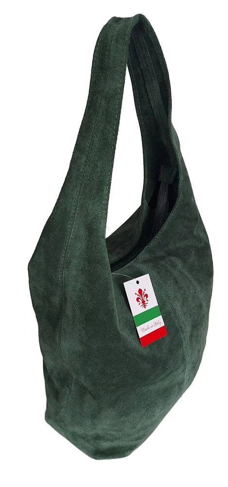 Torebka skórzana zamszowa damska Vera Pelle W356VER2 shopper bag A4 zielona - ergonomiczne uchwyty i fason