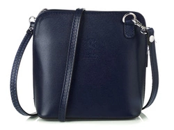 Mała skórzana torebka listonoszka granatowa Vera Pelle K03